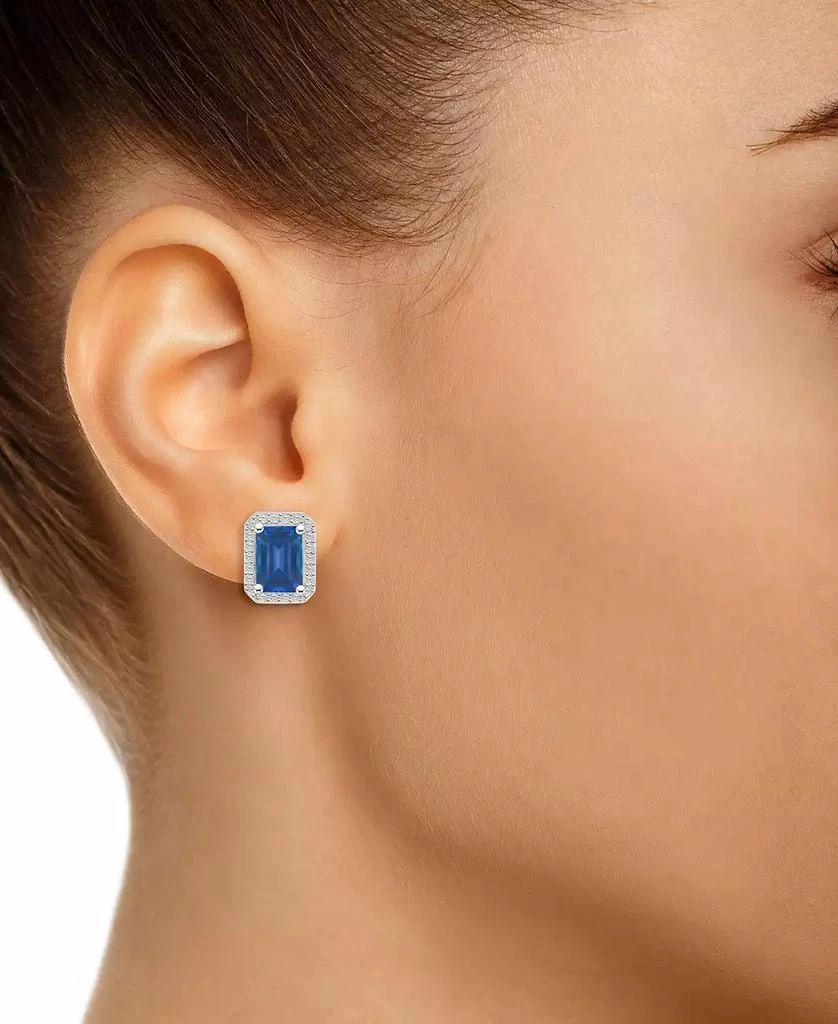 Macy's Lab Grown Sapphire (2-1/3 ct. t.w.) and Lab Grown White Sapphire (1/4 ct. t.w.) Halo Studs in 10K White Gold 2
