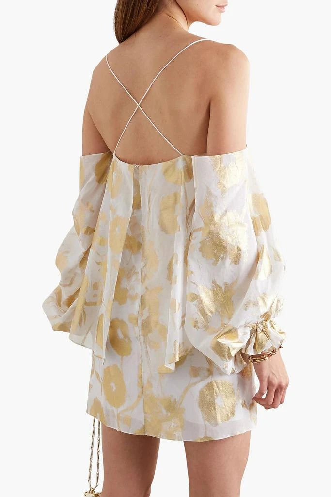 Halpern Cold-shoulder metallic floral-print cotton-voile mini dress 3