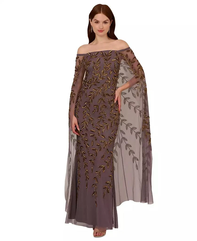 Adrianna Papell Women's Beaded Off-The-Shoulder Cape Dress 1