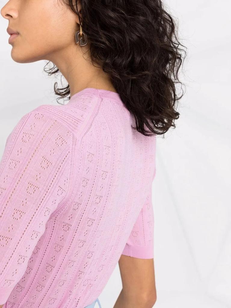 Salvatore Ferragamo Ferragamo Gancini-Pattern Short-Sleeve Knitted Top
