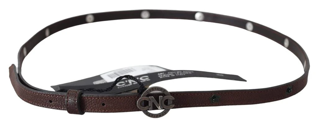 Costume National Costume National Brown Skinny Leather Round Logo Buckle Belt 3