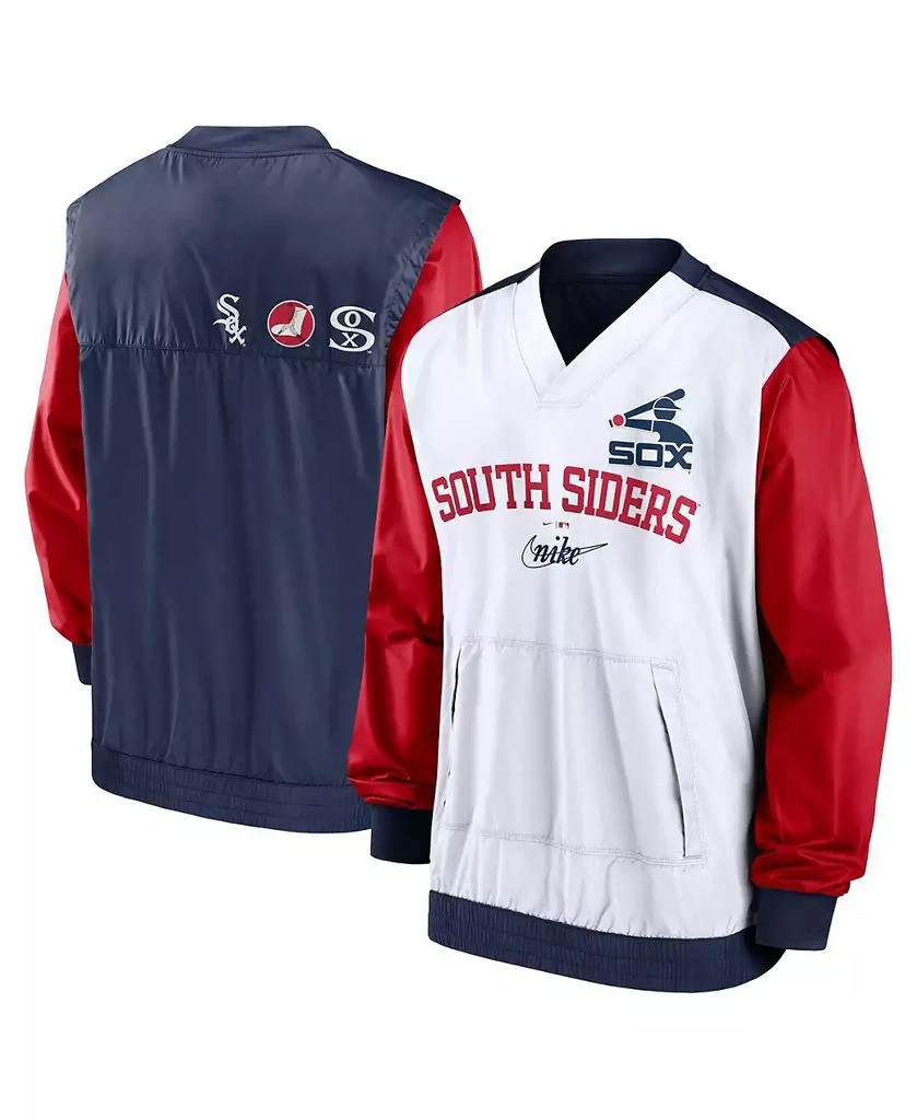 NIKE Men's White/Navy Chicago White Sox Rewind Warmup V-Neck Pullover Jacket 1