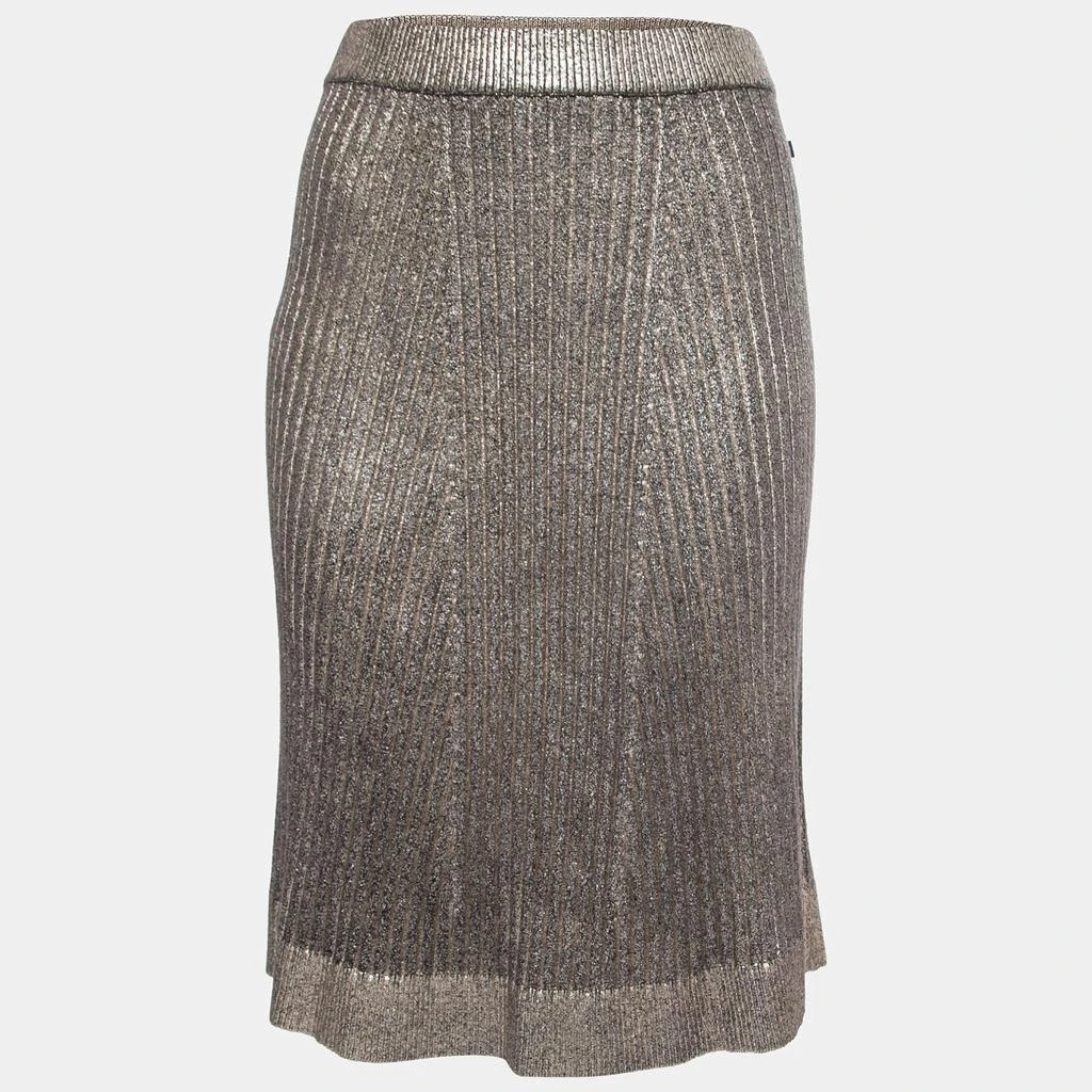 Louis Vuitton Louis Vuitton Metallic Gold Ribbed Knit A-Line Skirt L 1