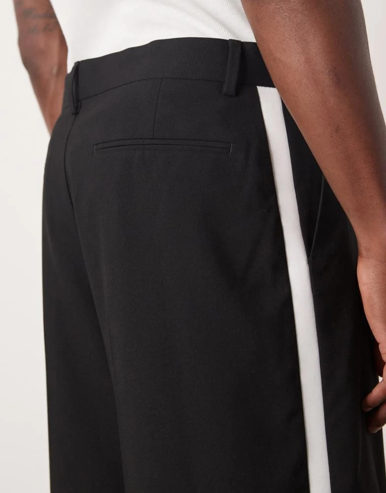 ASOS ASOS DESIGN smart loose fit tuxedo trousers in black with white side stripe 3