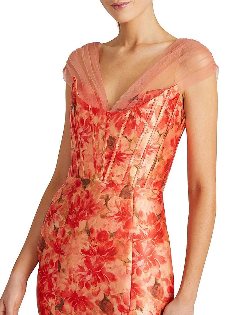 Theia Lowen Floral Mikado Satin Mermaid Gown 6