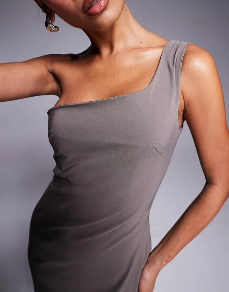 Vesper Vesper bengaline one shoulder midaxi dress in taupe 2