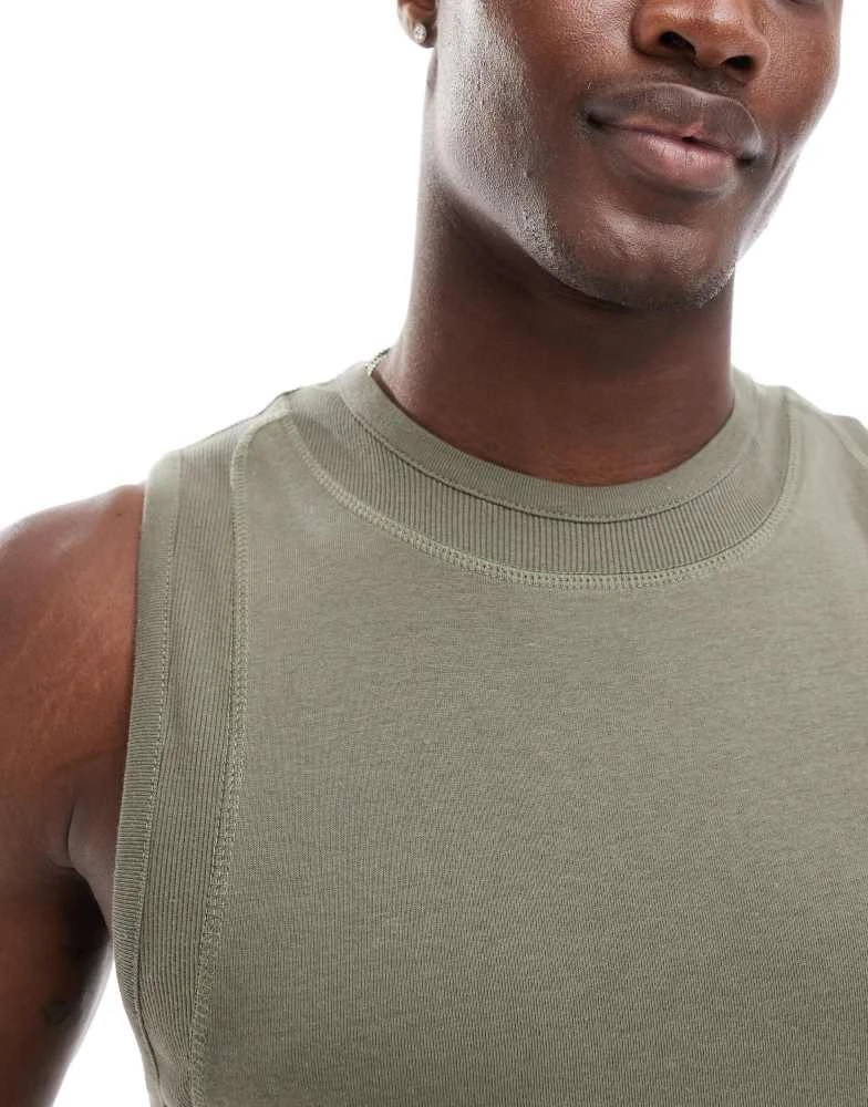 ASOS ASOS DESIGN muscle fit vest with panel detail in khaki 3