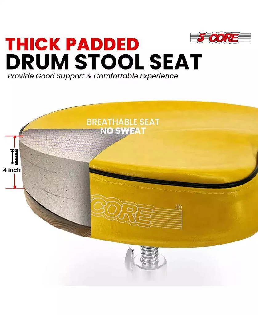 5 Core Drum Throne 4" Padded Guitar Stool Drummer Chair Adjustable Musician Seat - DS CH YLW SDL HD 5