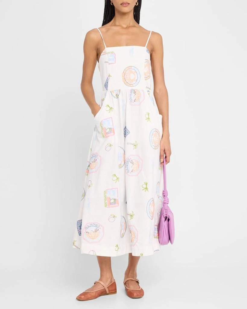 Damson Madder Peaches Embroidered Apron Midi Dress 4