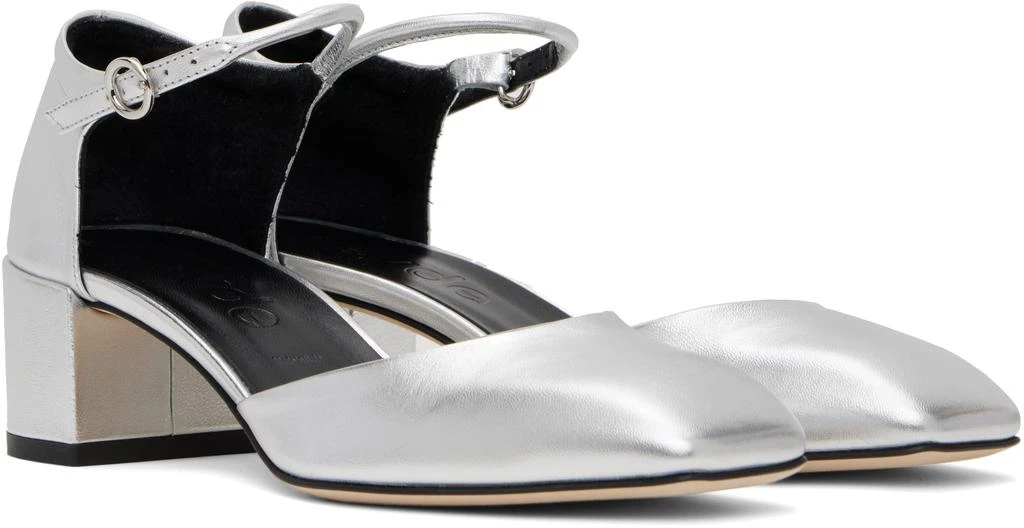 AEYDE Silver Magda Leather Mary-Jane Heels 4