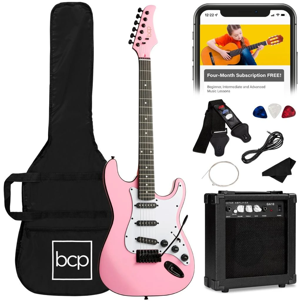 Best Choice Products 39in Full Size Beginner Electric Guitar Kit with Case, Strap, Amp, Whammy Bar 18