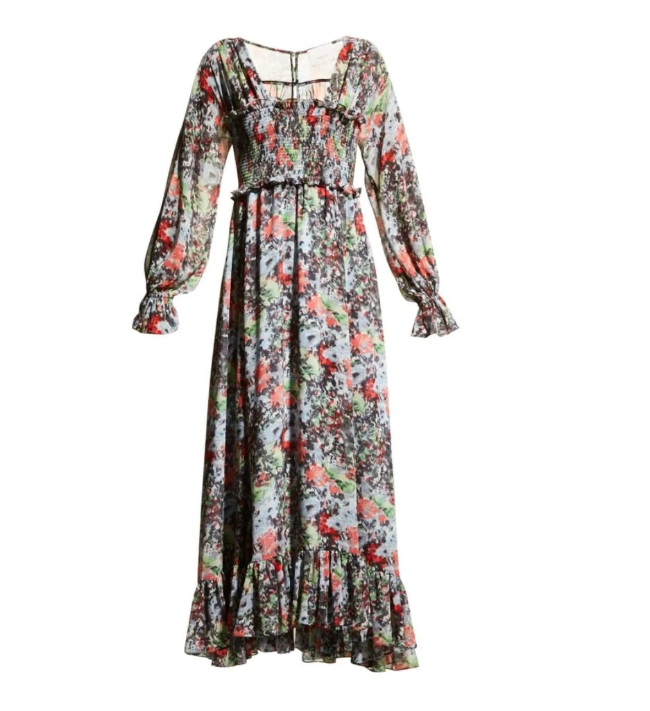 Cinq a Sept Leigh Floral Square Neck Long Sleeve Smocked Maxi Length Dress Multi In Floral/multi 1