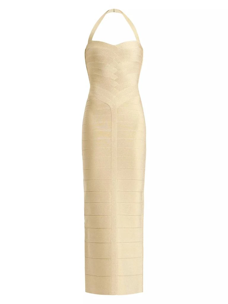 Herve Leger Iris Metallic Bandage Halter Gown 1
