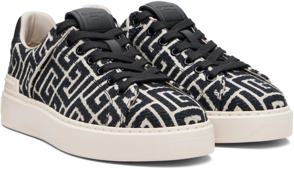 Balmain Black 
Off-White Monogram Jacquard B-Court Sneakers 4