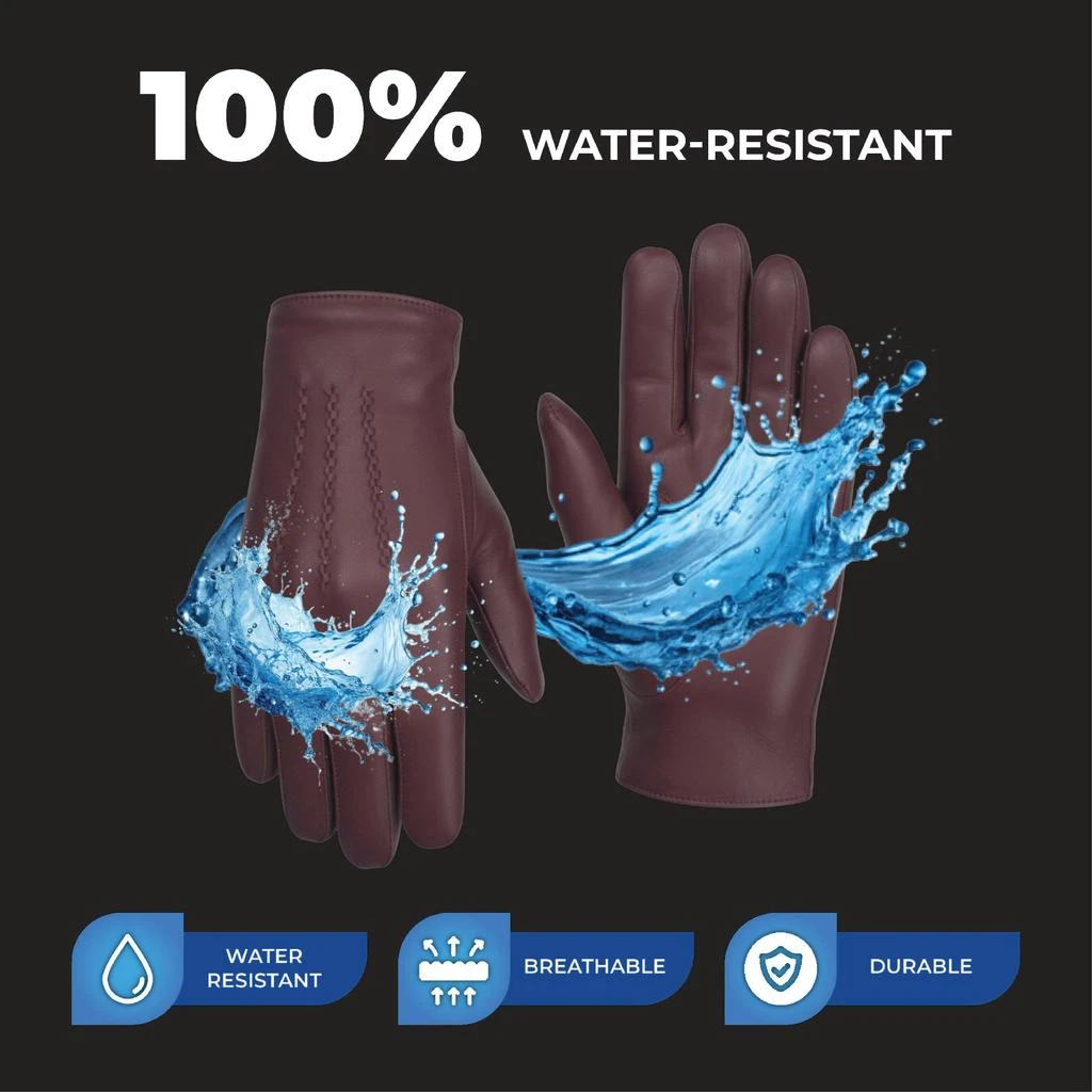 Infinity Leather Men’s Chestnut Brown Italian Leather Warm Wool Lining Winter Stich Design Riding Driving Casual Gloves 5