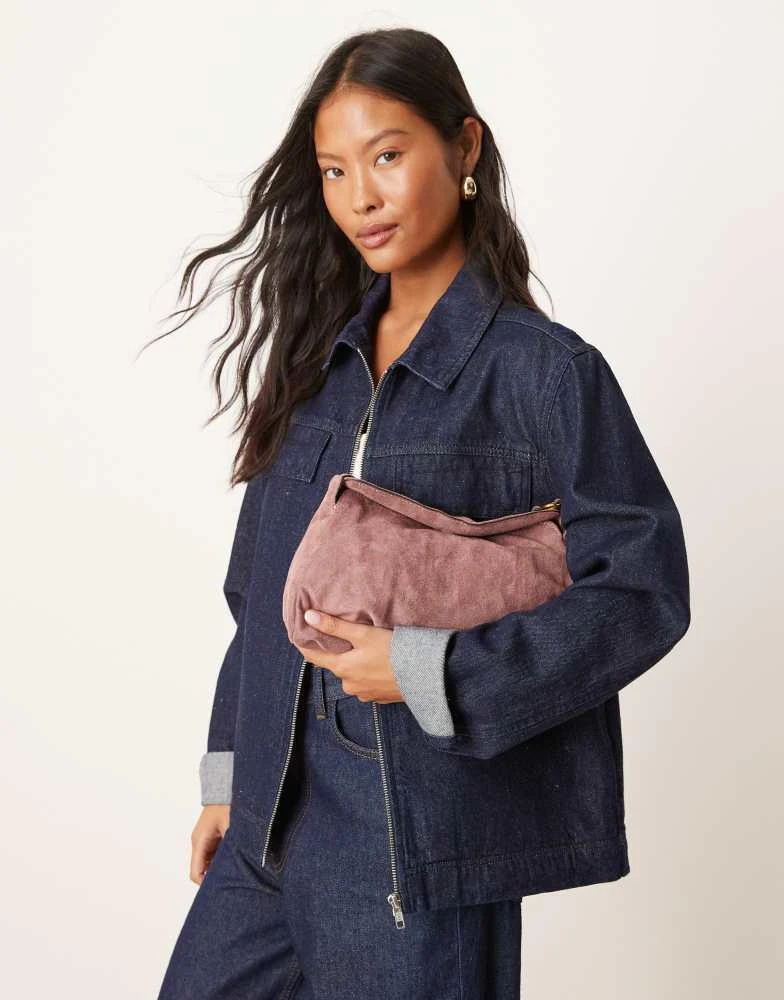 ASOS ASOS DESIGN faux suede shoulder bag with fold over flap detail in mauve 2
