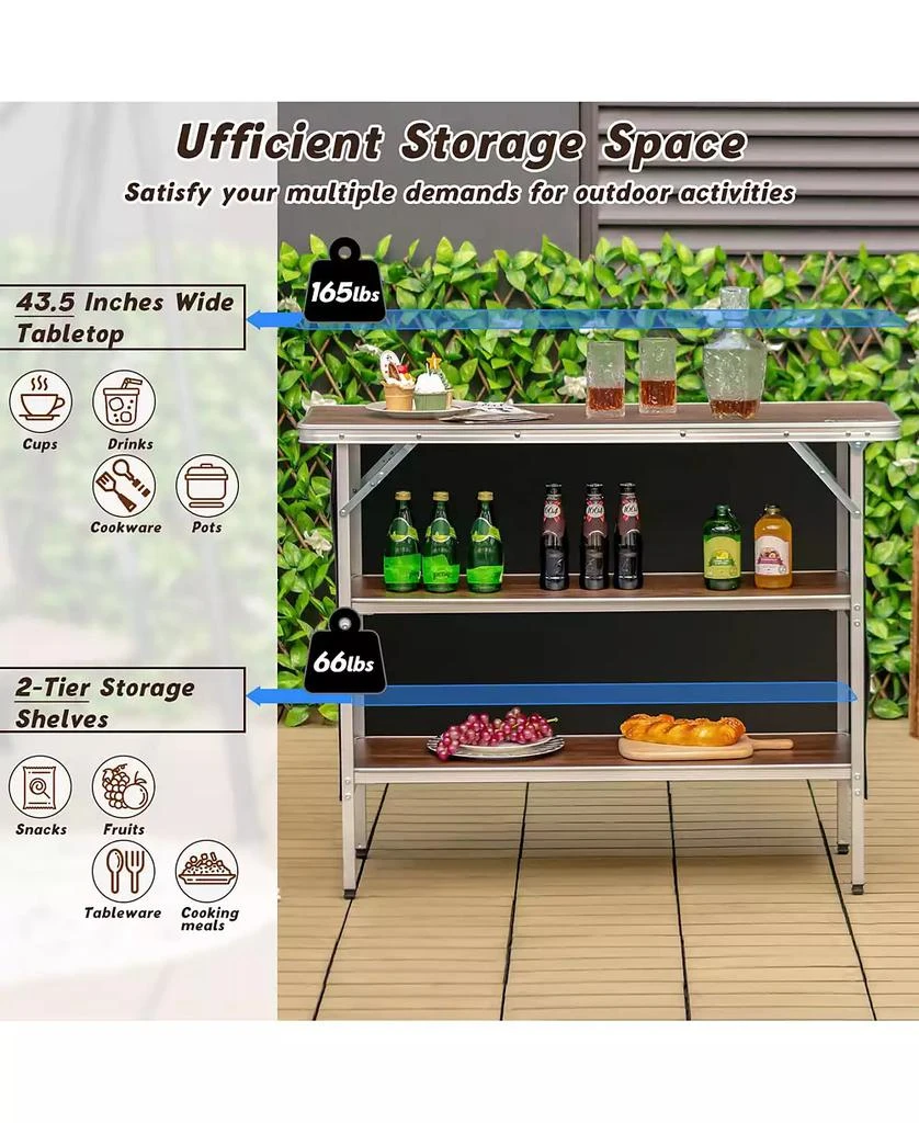 KUYOTQ Folding Camping Table with 2-Tier Open Shelves for Outdoor BBQ 6
