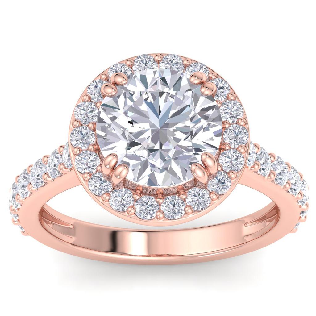 SSELECTS 4 Carat Round Lab Grown Diamond Halo Engagement Ring In 14K Rose Gold G-H, Vs2