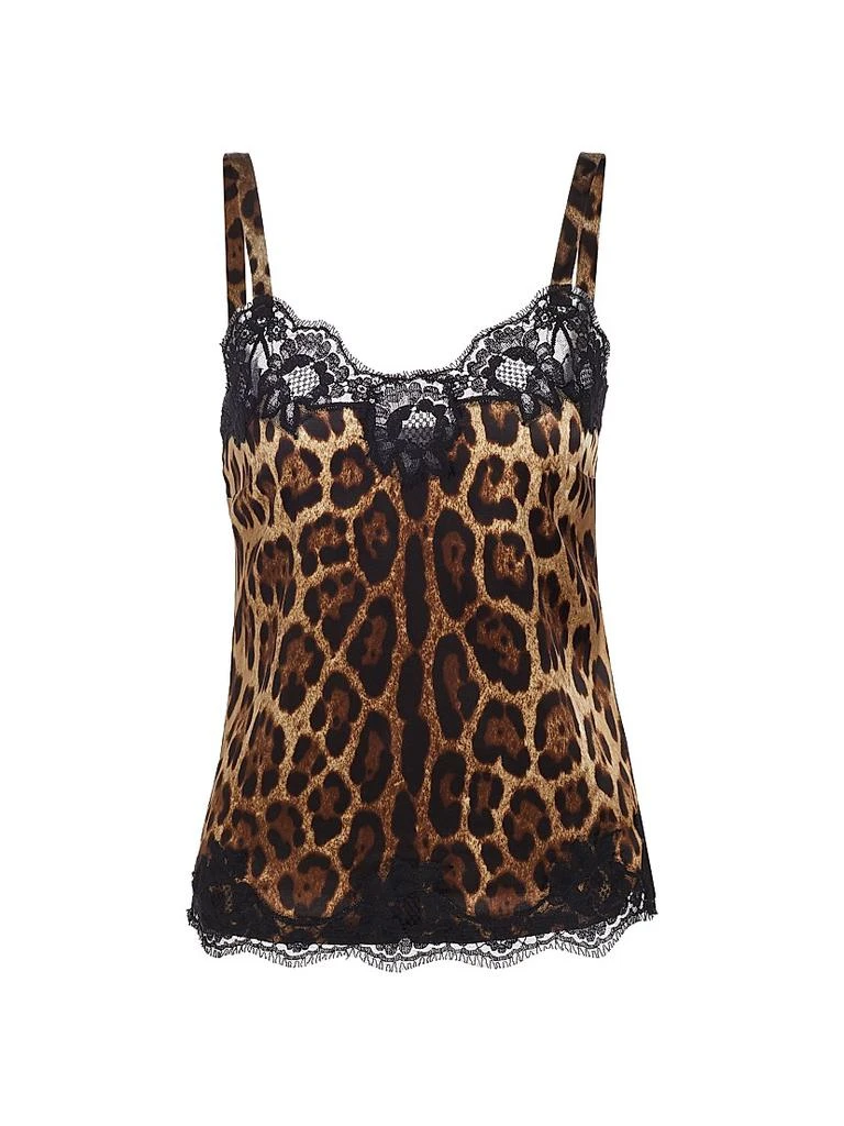 Dolce
Gabbana Lace-Trimmed Leopard Chemise Top