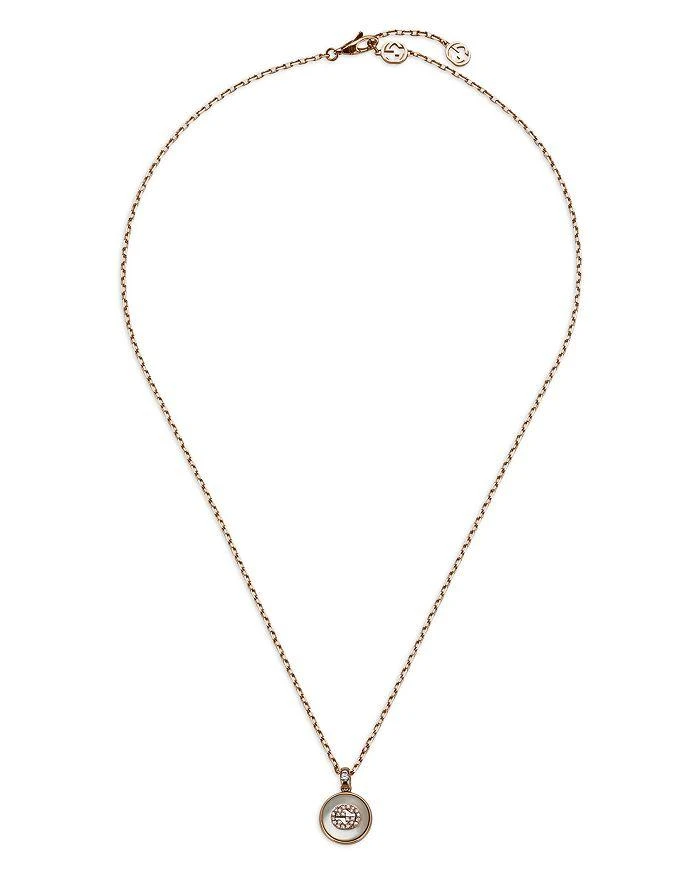 Gucci 18K Rose Gold-Plated Interlocking Mother of Pearl
Diamond Logo Reversible Pendant Necklace, 16"