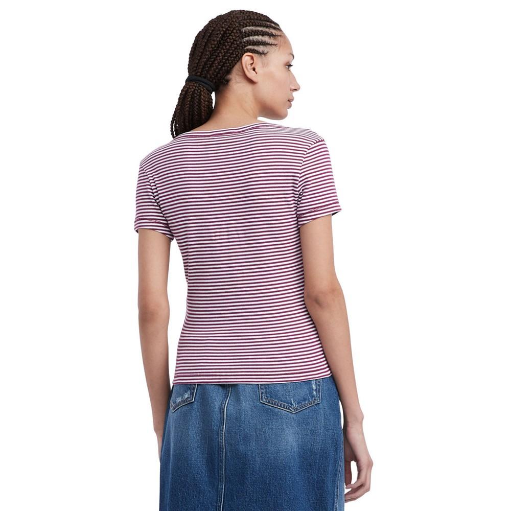 Tommy Jeans Women's  Striped Slim-Fit Henley Top