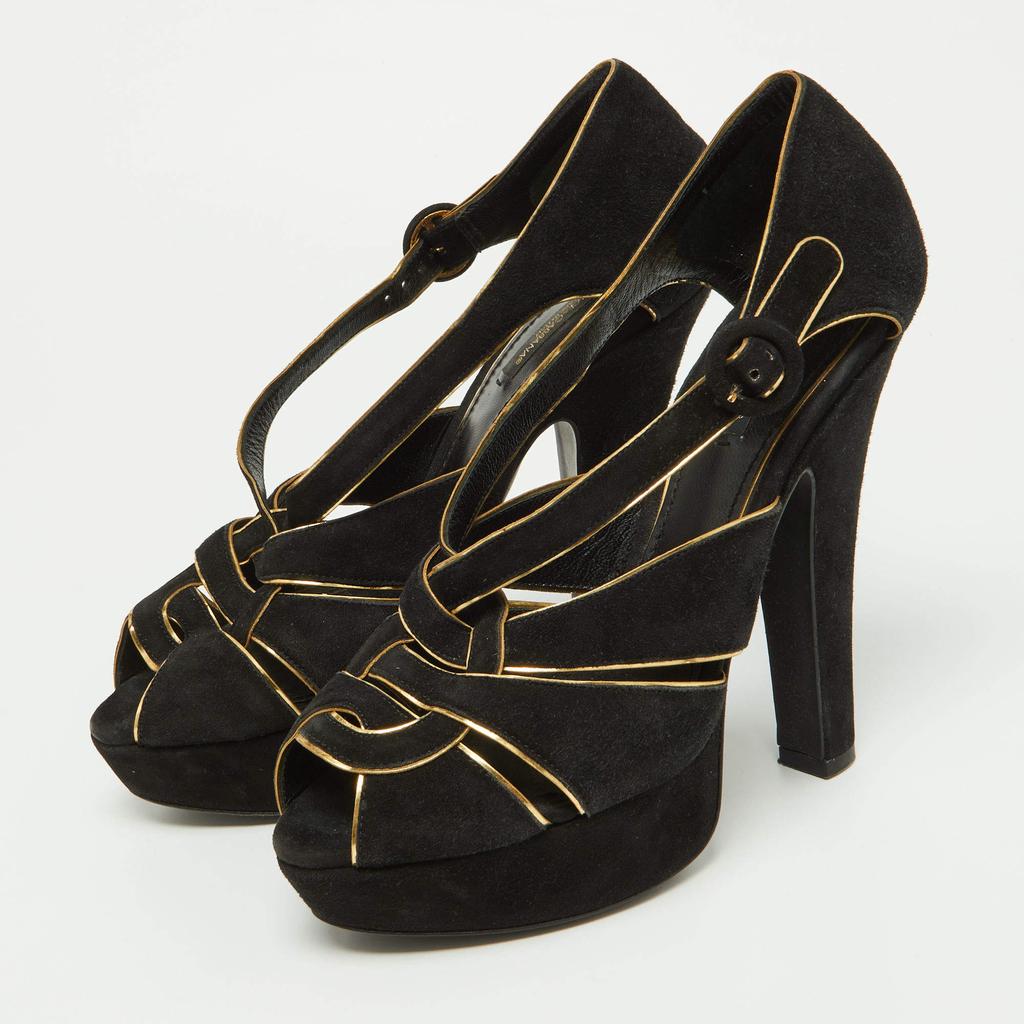 Dolce & Gabbana Dolce & Gabbana Black/Gold Suede Strappy Platform Sandals Size 39