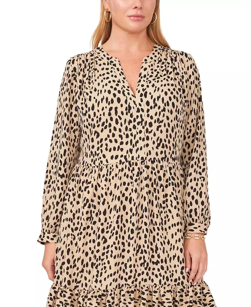 Vince Camuto Plus Size Animal Print Long Sleeve Split Neck Baby Doll Dress 3