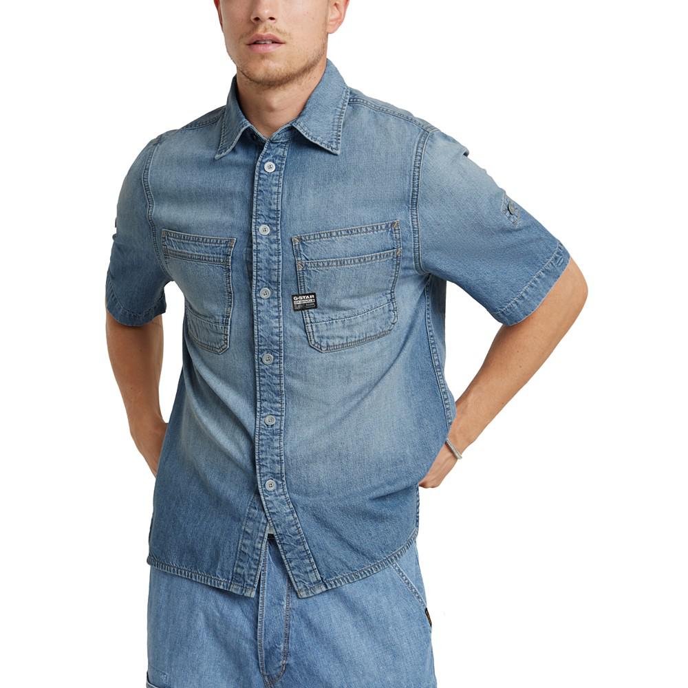 G-Star Raw Men's Straight-Fit Slanted Double-Pocket Denim Button-Down Shirt