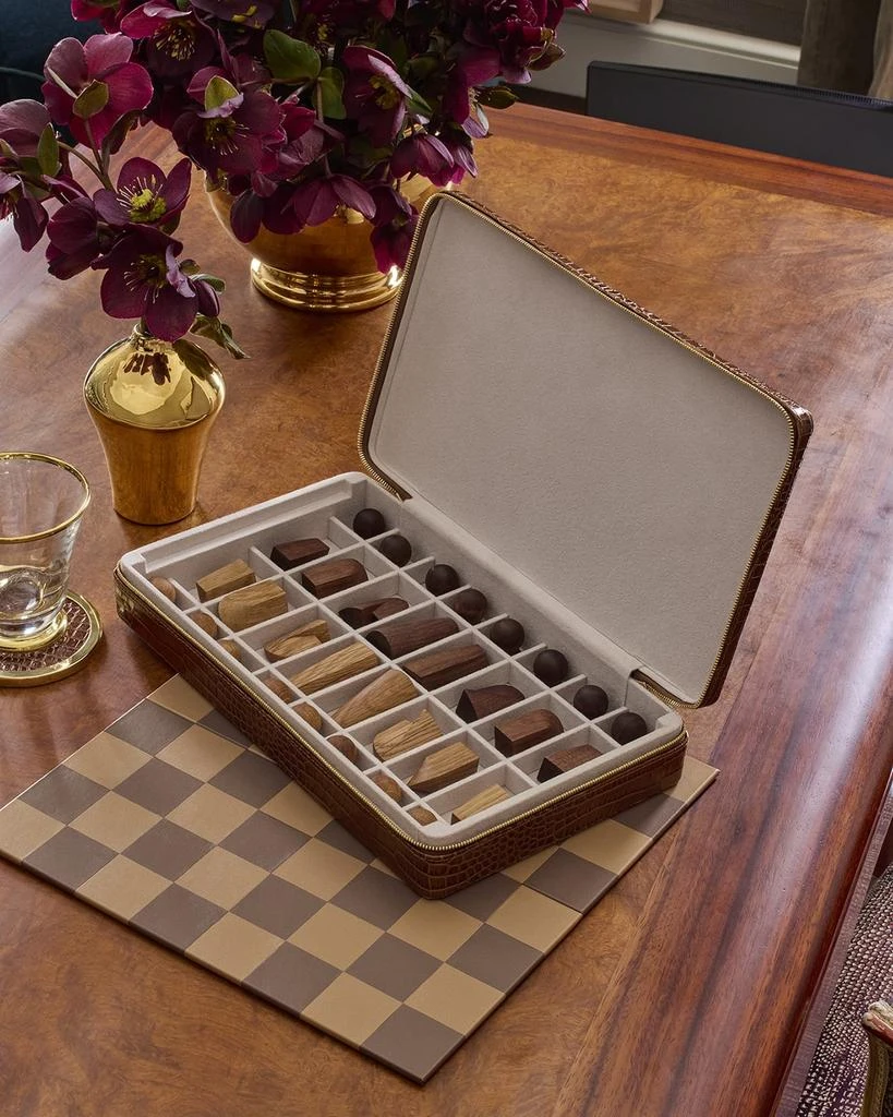 AERIN Enzo Leather Travel Chess Set 3