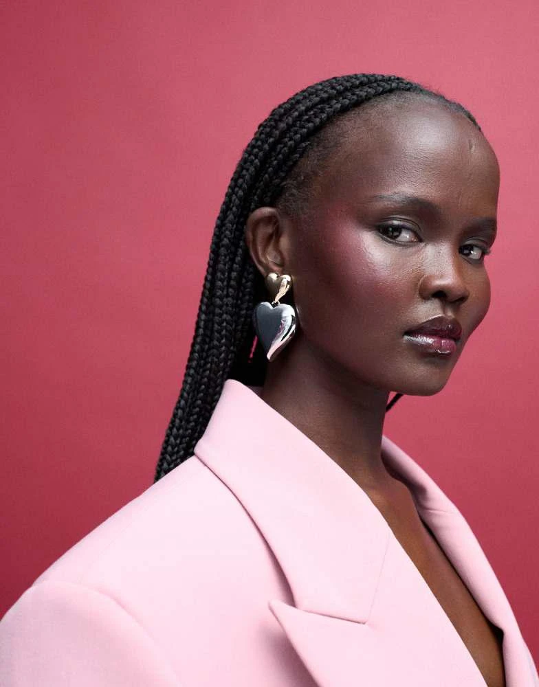 ASOS ASOS DESIGN double drop stud earrings in heart design and mixed silver and gold tone