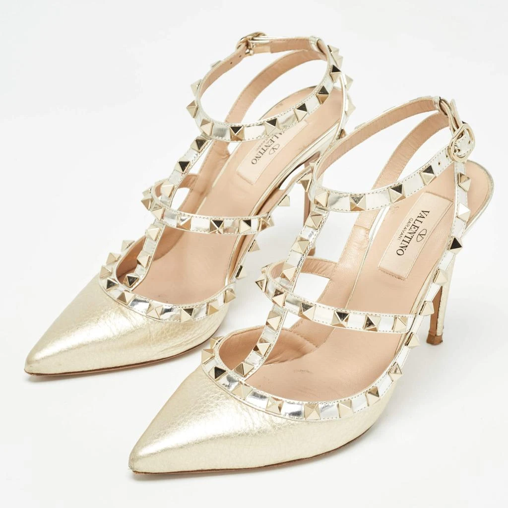 Valentino Valentino Gold Leather Rockstud Ankle Strap Pumps Size 38 2