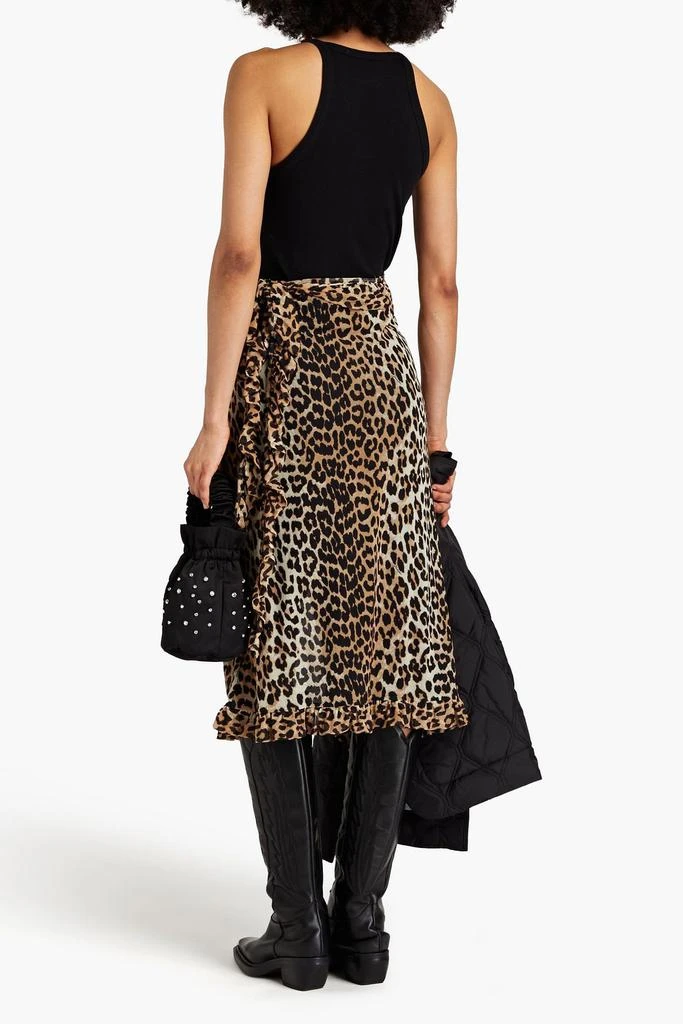 Ganni Ruffled leopard-print stretch-mesh midi wrap skirt 3
