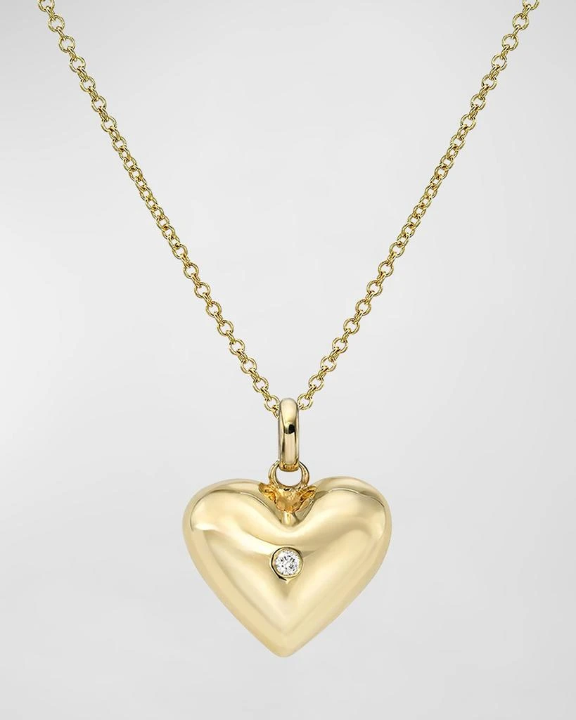 Zoe Lev 14K Gold Domed Heart with Tiny Diamond Necklace 1