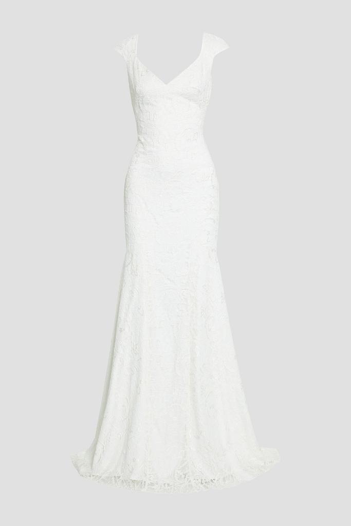 Theia Open-back draped lace bridal gown