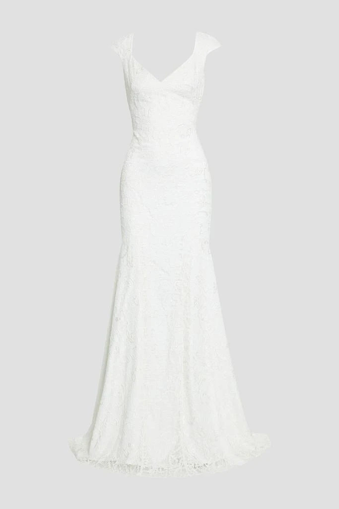 Theia Open-back draped lace bridal gown 1