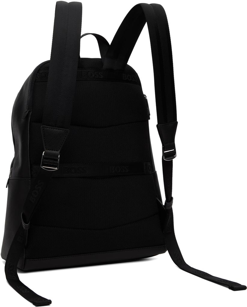 Shop Black Logo Stamp Leather Backpack on Sale at