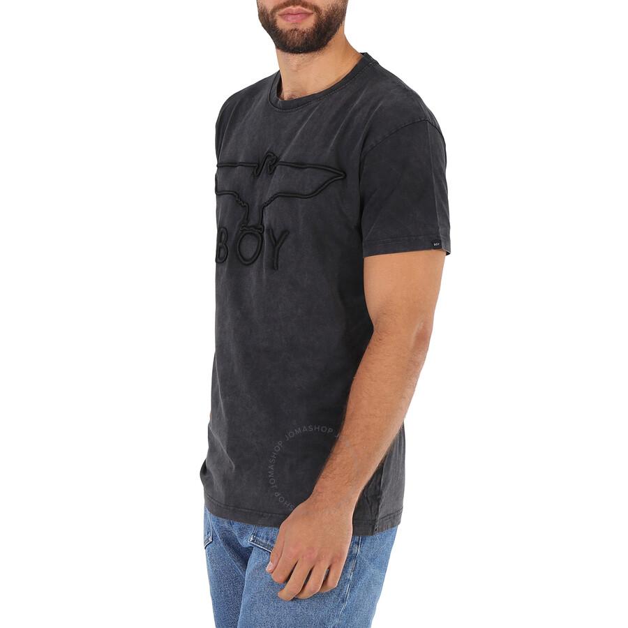 BOY LONDON Washed Black Boy 3D Embbroidered Cotton T-shirt