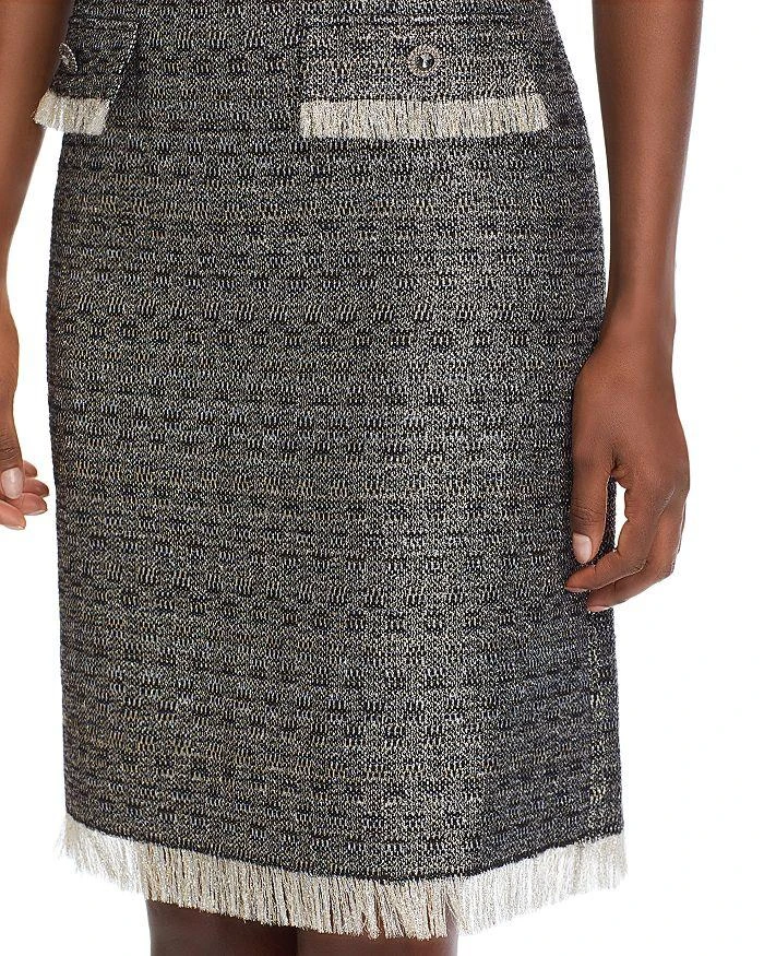 Teri Jon Metallic Tweed Fringe Trim Dress 6