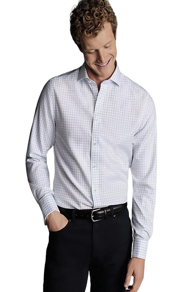 Charles Tyrwhitt Men's Non-Iron Clifton Weave Check Cutaway Slim Fit Shirt Single Cuff 1