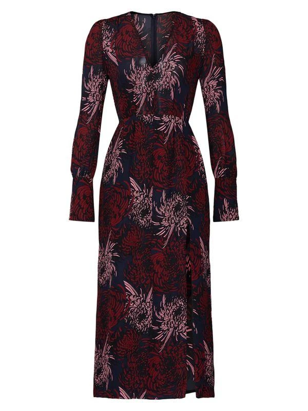 A.L.C. Print Surplice Silk Slit Midi Dress 5