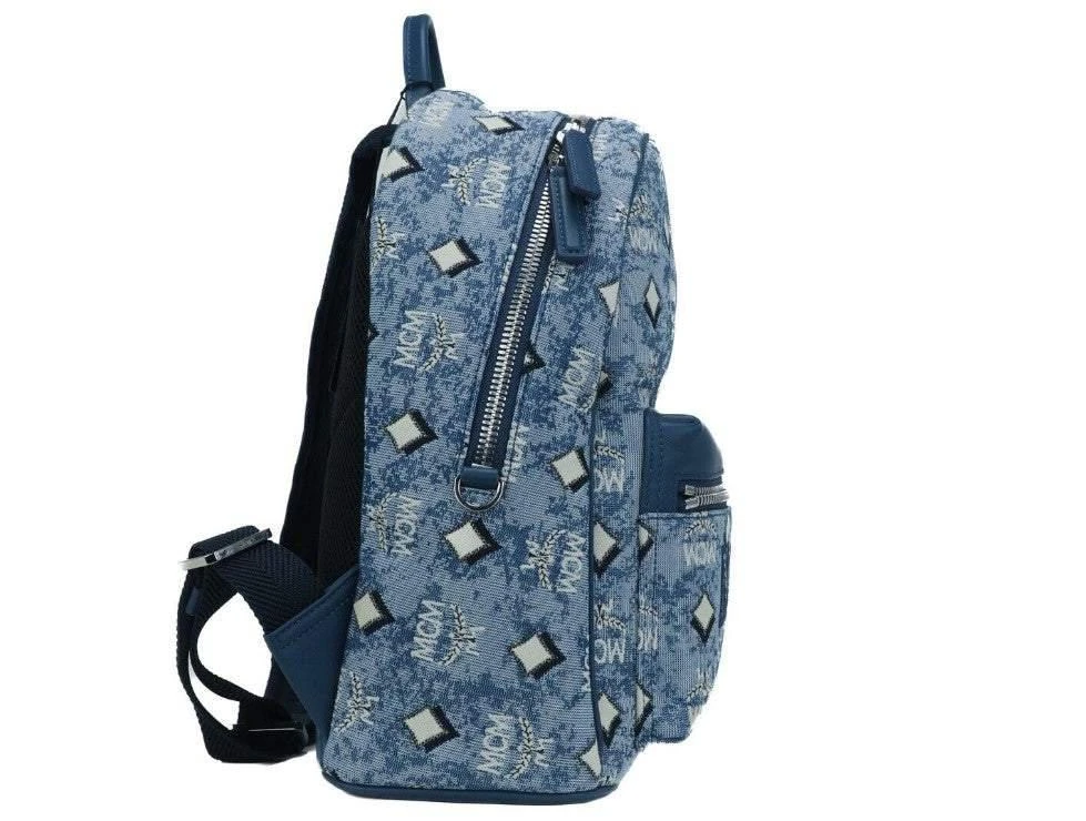 MCM MCM Stark  Blue Vintage Jacquard Monogram Logo Fabric Backpack Bookbag 4