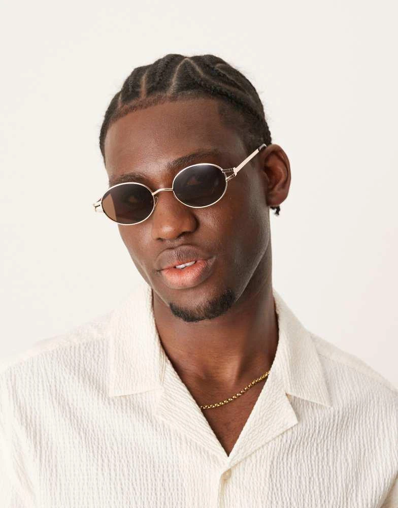 ASOS ASOS DESIGN round slim sunglasses with brown lens and metal frame 3
