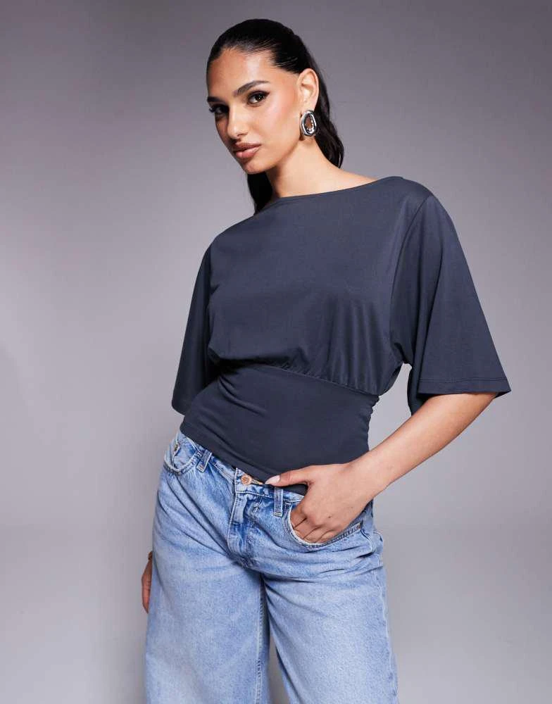 ASOS ASOS DESIGN cupro cape top with tie back detail in charcoal 1