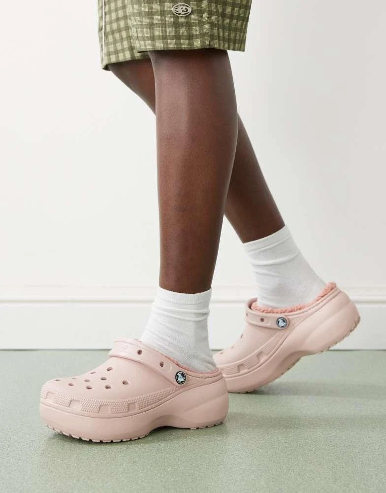 Crocs Croc classic platform lined clog in pink clay 2