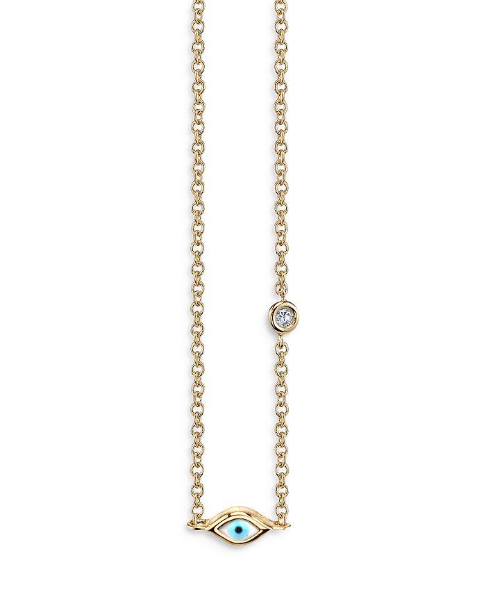 Sydney Evan 14K Yellow Gold Mini Enamel Evil Eye Pendant Necklace, 18"