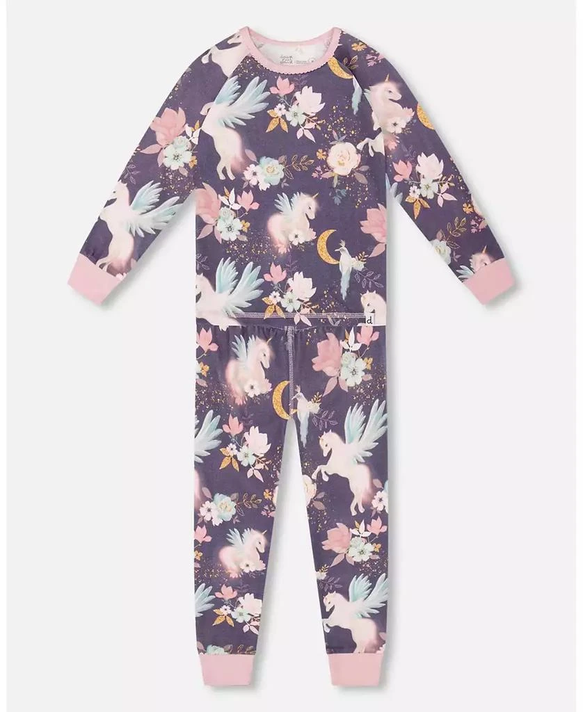Deux par Deux Girl Cotton Two-Piece Pajamas Watercolor Unicorns - Child
