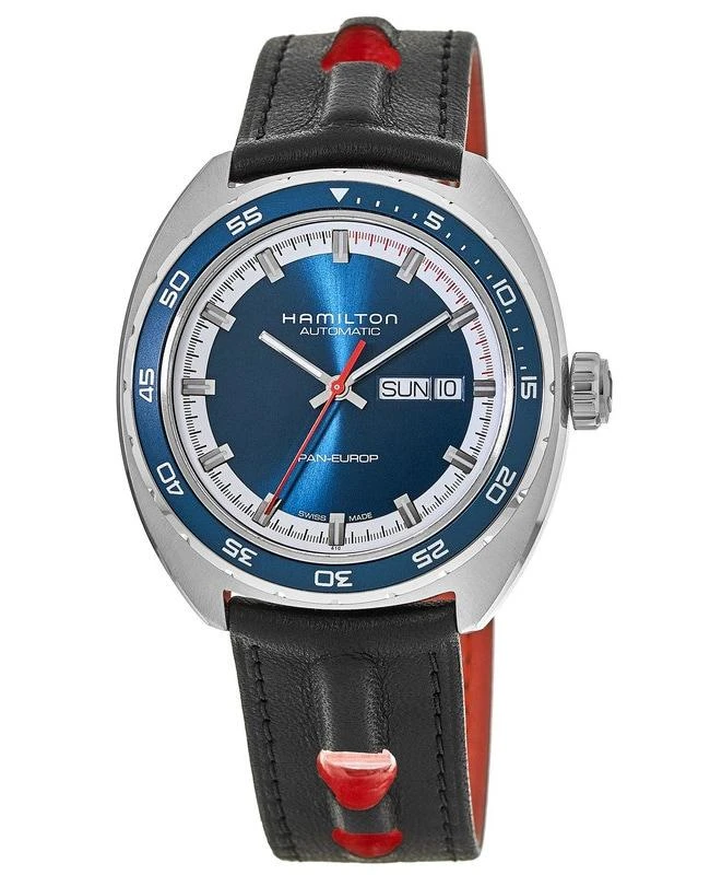 Hamilton Hamilton American Classic Pan Europ Auto Blue Dial Leather Strap Men's Watch H35405741 1