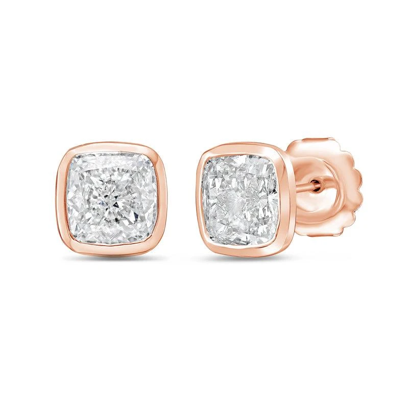 Diana M Jewels 14KT ROSE GOLD LAB GROWN CUSHION CUT STUDS IN A BEZEL SETTING WEIGHING 2.50 CTS TW 2
