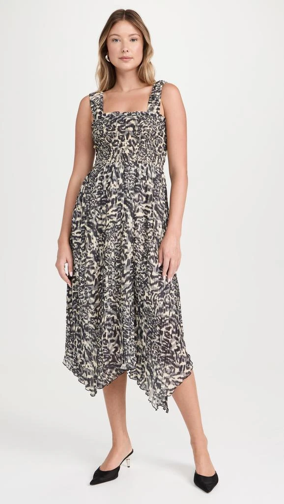 Ganni Pleated Georgette Smock Midi Strap Dress 5