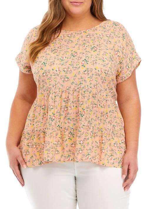 TRUE CRAFT Craft Plus Size Short Drop Shoulder Tiered Woven Top